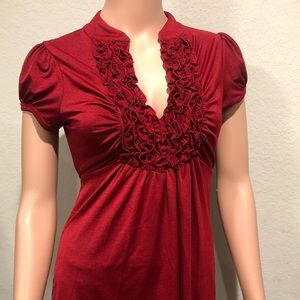 Red ruffle blouse